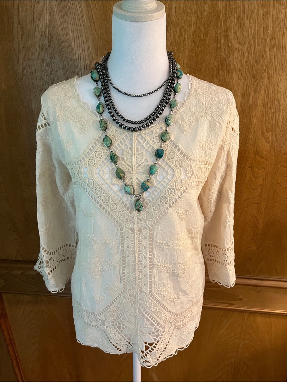 Sz S Altar'd State Ivory Crochet Tunic Shirt